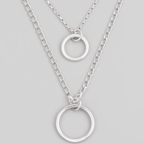 Silver Dainty Layered Circle Pendant Necklace - Picture 1 of 1